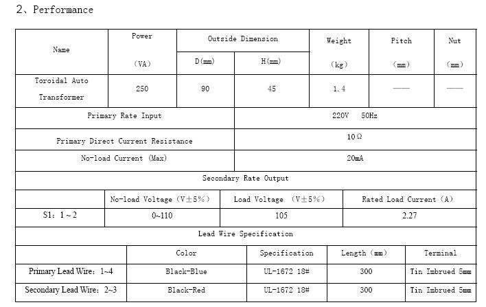 250VA??SY0607-1236A1??Toroidal Auto Transformer