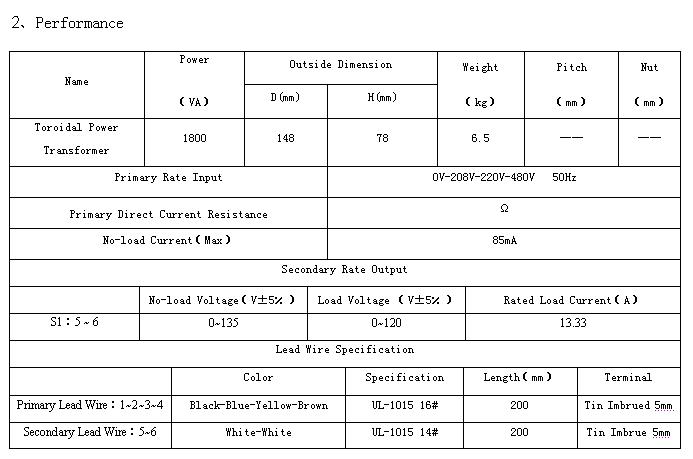 1800VA Toroidal Power Transformer